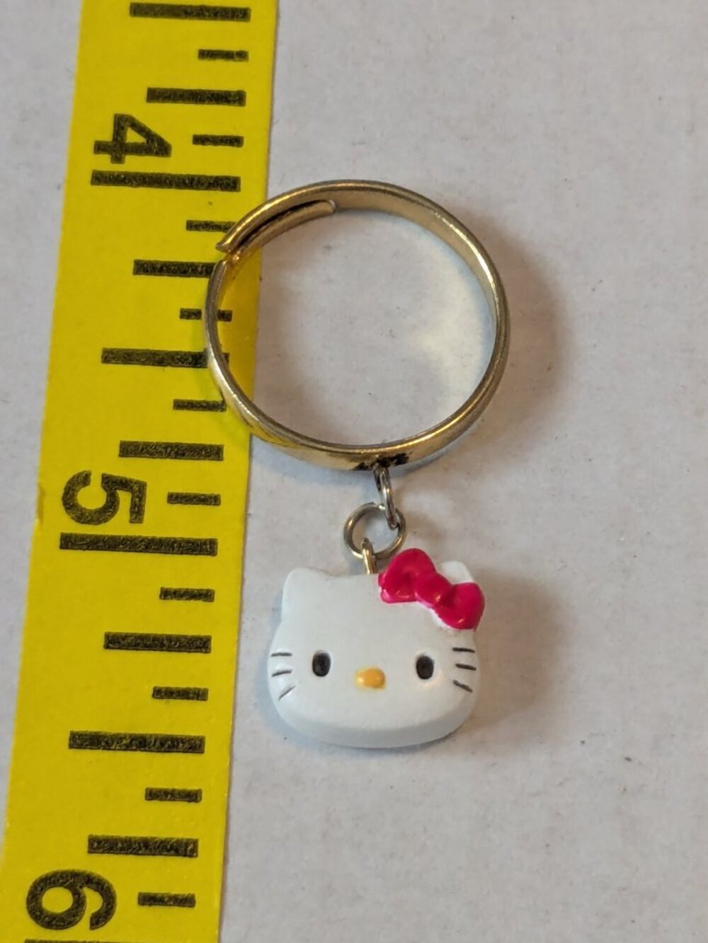 HELLO KITTY Adjustable Gold Tone Dangle Charm Ring Size 7.25